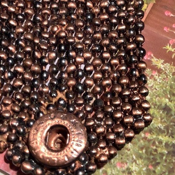 VINTAGE “THREE STAR” SIGNED MESH MULTI BALL BEAD COPPER CHAIN WIDE BRACELET - Picture 2 of 6